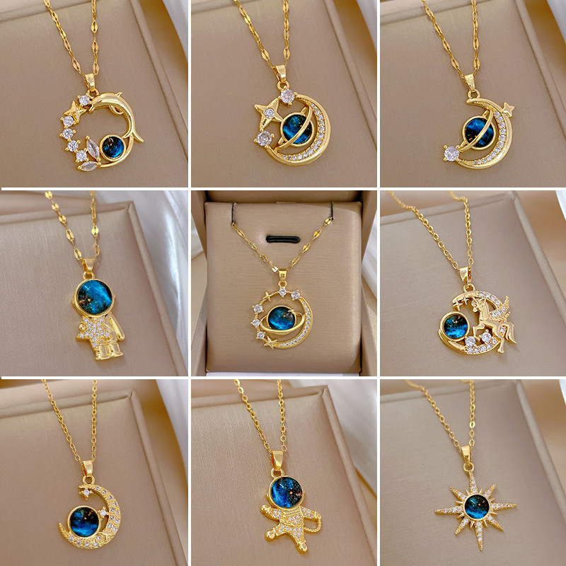 Titanium Steel Star Pendant Necklace | Micro-Pavé CZ Galaxy Necklace | Wholesale