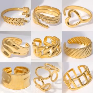 Titanium Steel Leaf & Heart Open Ring | Adjustable Ring | Wholesale