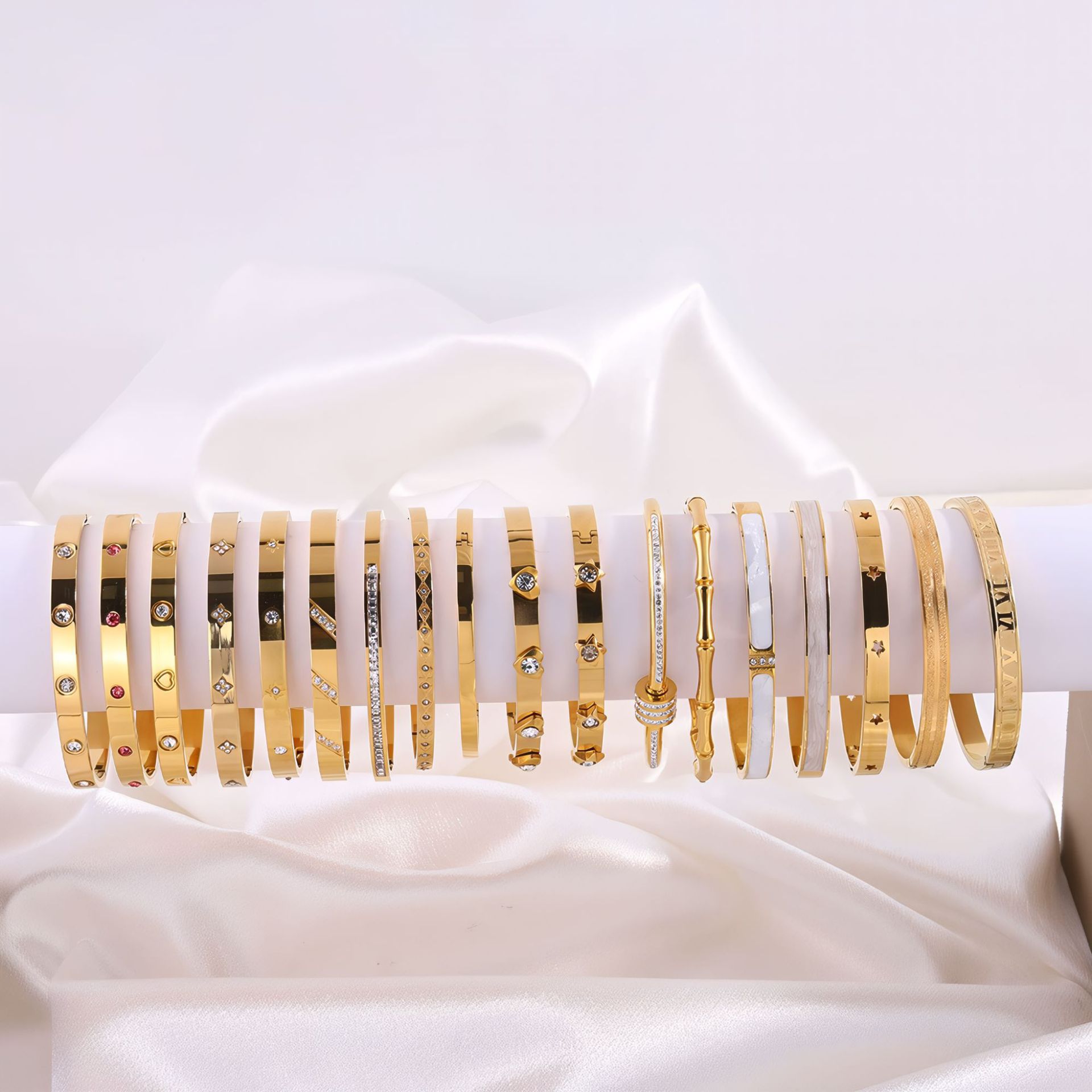 Titanium Steel Star-Pavé Open Bangle | CZ Bracelet | Wholesale